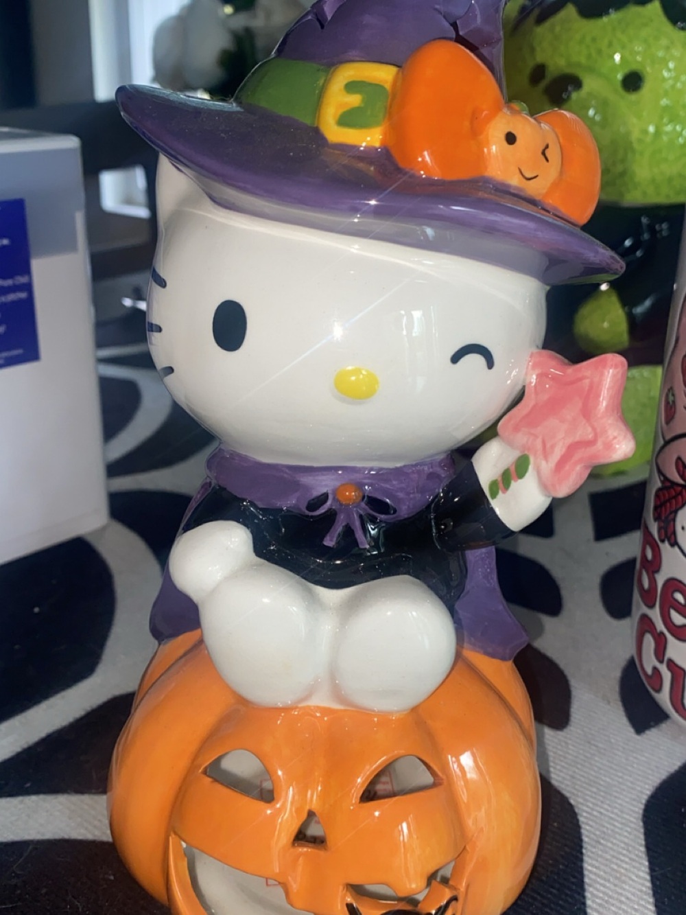 Sanrio Hello Kitty Witch on Pumpkin Figurine - White, Purple, Orange, Pink Blue